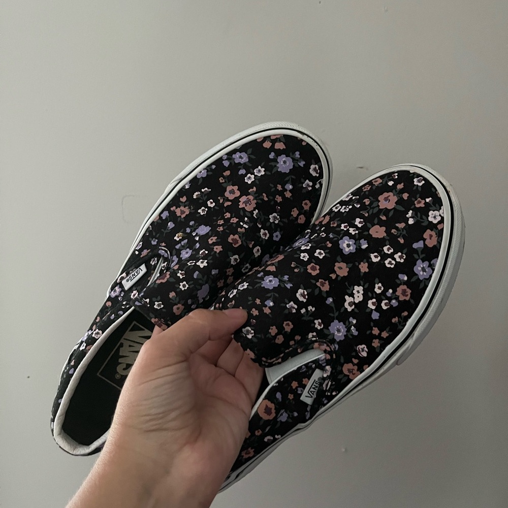 Vans Black Floral Slip-Ons